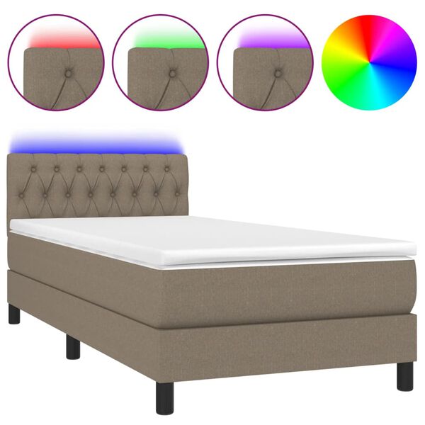 vidaXL Sommier &agrave; lattes de lit avec matelas LED Taupe 90x200 cm Tissu