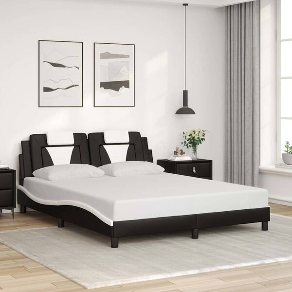 vidaXL Cadre de lit Viana sans matelas noir et blanc 160x200 cm similicuir