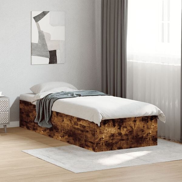 vidaXL Cadre de lit sans matelas ch&ecirc;ne fum&eacute; 75x190cm bois d'ing&eacute;nierie