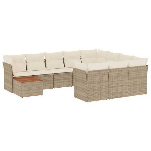 vidaXL Salon de jardin 11 pcs avec coussins beige r&eacute;sine tress&eacute;e