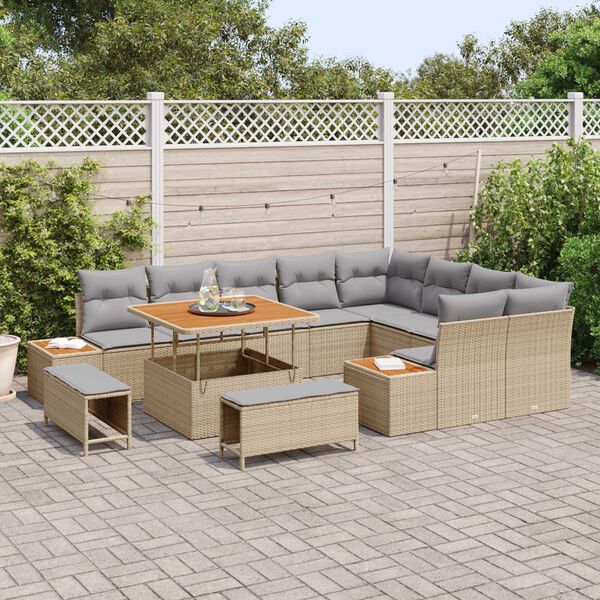 vidaXL Ensemble de canap&eacute; de jardin 12 pcs Beige Poly rotin