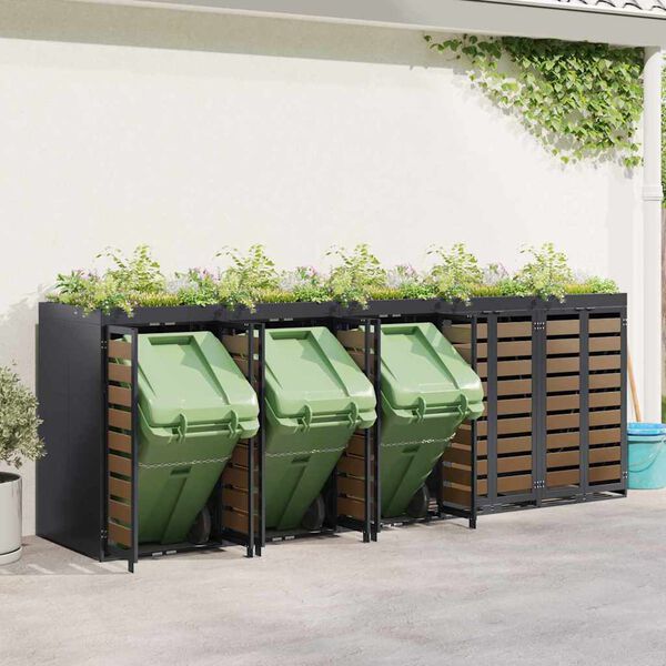 vidaXL Rangement de poubelle &agrave; roulettes pour 3 poubelles Anthracite