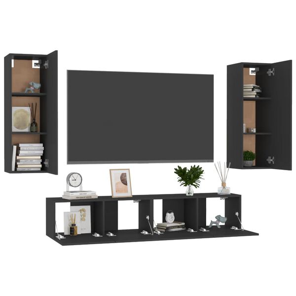 vidaXL Ensemble de meubles TV 4 pcs Noir Bois d'ing&eacute;nierie