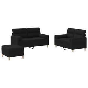 vidaXL Ensemble de canap&eacute;s 3 pcs avec coussins noir tissu