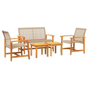 vidaXL Salon de jardin 5 pcs beige r&eacute;sine tress&eacute;e et bois d'acacia