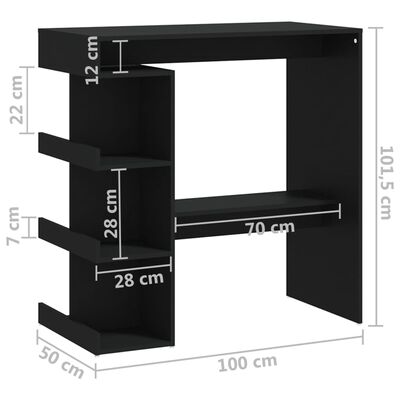 vidaXL Table de bar étagère de rangement Noir 100x50x101,5 cm