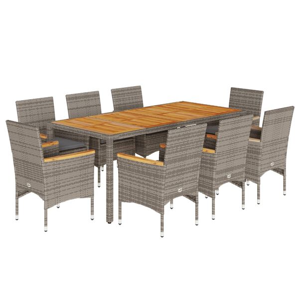 vidaXL Ensemble &agrave; manger de jardin et coussins 9 pcs gris rotin acacia