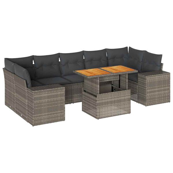 vidaXL Salon de jardin 8 pcs avec coussins gris r&eacute;sine tress&eacute;e