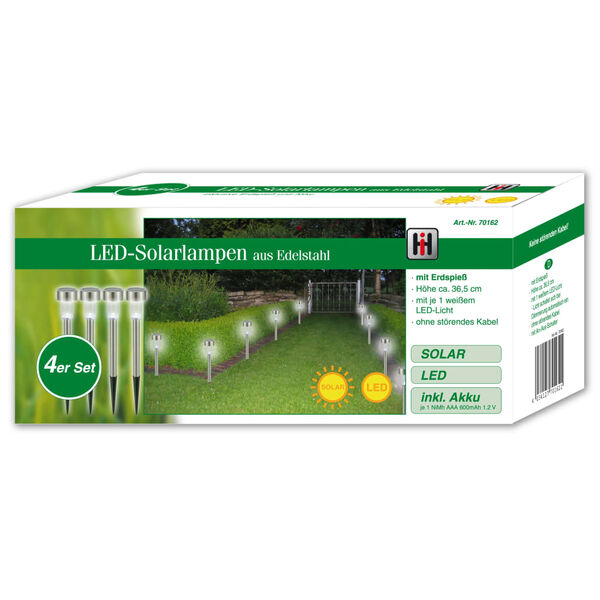 HI Lampes de jardin &agrave; LED solaires 4 pcs Acier inoxydable 36 cm