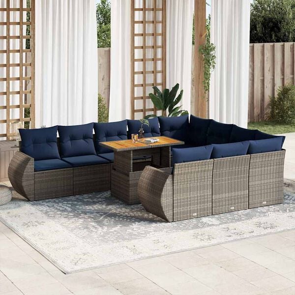 vidaXL Salon de jardin 11 pcs avec coussins gris r&eacute;sine tress&eacute;e