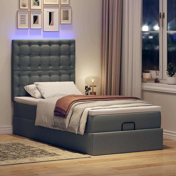 vidaXL Lit ottoman avec matelas et LED Gris fonc&eacute; 80x200cm tissu