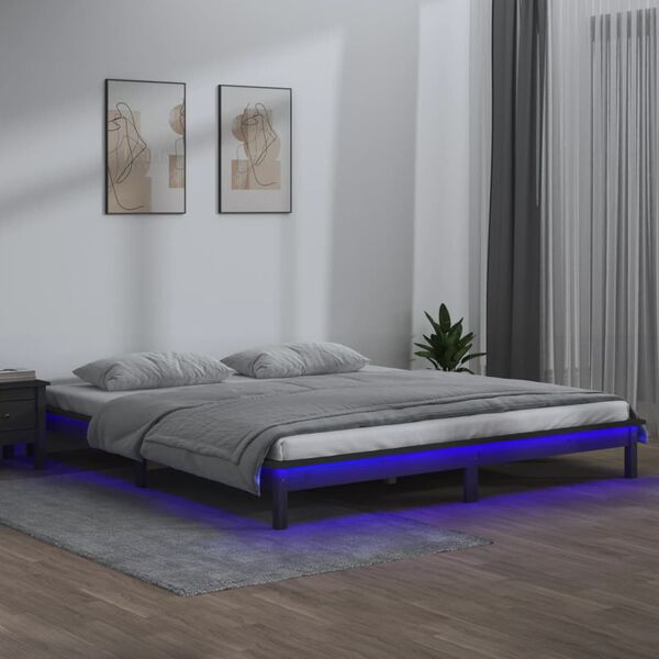 vidaXL Cadre de lit à LED sans matelas gris 120x200 cm bois massif