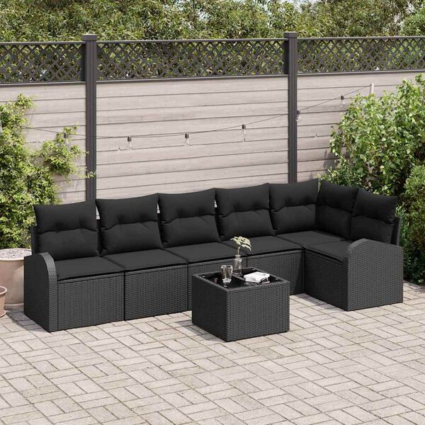vidaXL Ensemble de canap&eacute; de jardin avec coussin 7 pcs Noir Poly rotin