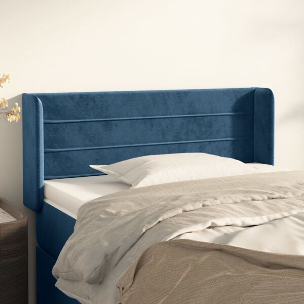 vidaXL T&ecirc;te de lit avec oreilles Bleu fonc&eacute; 93x16x78/88 cm Velours