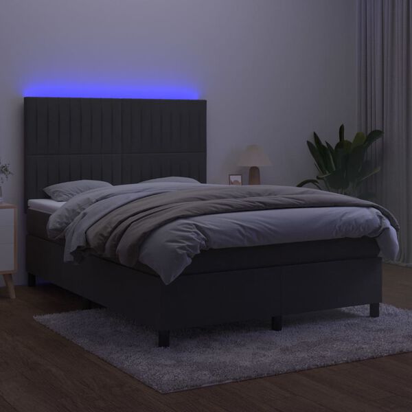 vidaXL Sommier &agrave; lattes de lit avec matelas LED Gris fonc&eacute; 140x190 cm