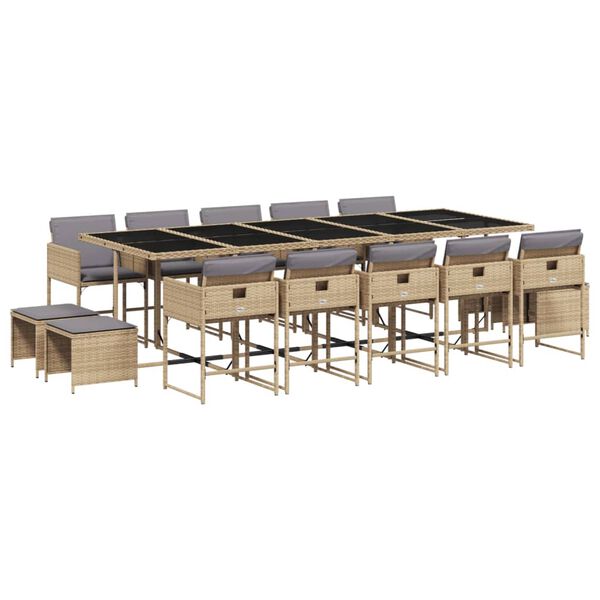 vidaXL Ensemble &agrave; manger de jardin et coussins 15 pcs m&eacute;lange beige