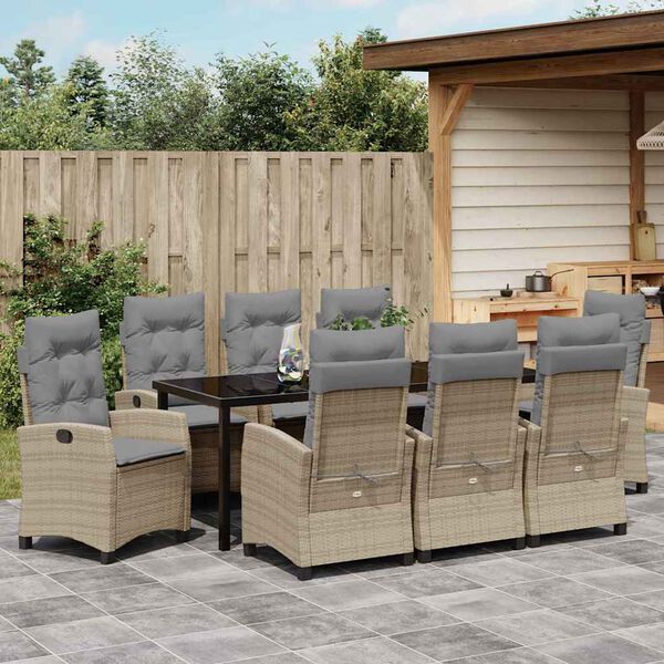vidaXL Ensemble de salle &agrave; manger pour jardin 9 pcs Beige polyrotin