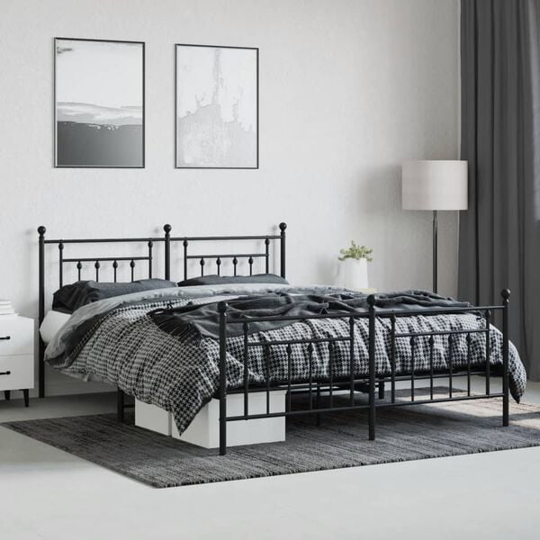 vidaXL Cadre de lit m&eacute;tal sans matelas avec pied de lit noir 180x200cm