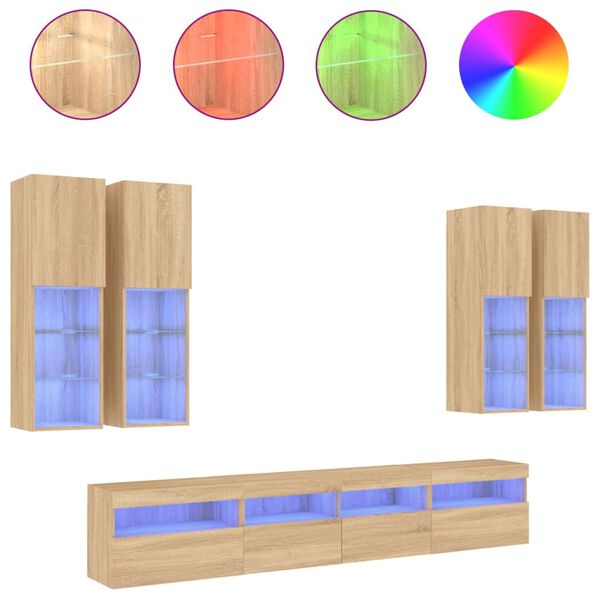 vidaXL Ensemble de meubles TV muraux 7pcs et lumi&egrave;res LED ch&ecirc;ne sonoma