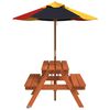 vidaXL Table de pique-nique pour 4 enfants avec parasol bois de sapin