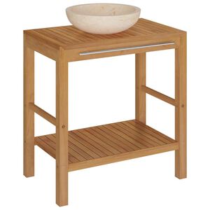 vidaXL Armoire de toilette en teck solide avec lavabo en marbre Cr&egrave;me