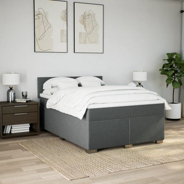 vidaXL Sommier &agrave; lattes de lit avec matelas Gris fonc&eacute; 160x200cm Tissu