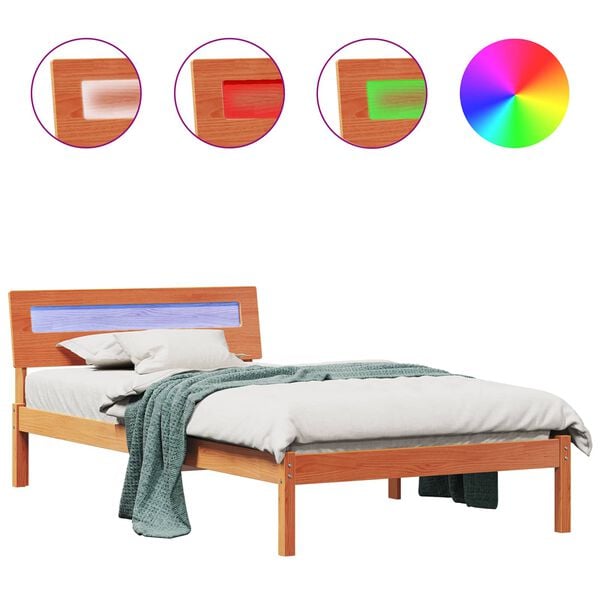 vidaXL Cadre de lit avec t&ecirc;te de lit Brun cire 90 x 190 cm Pin massif