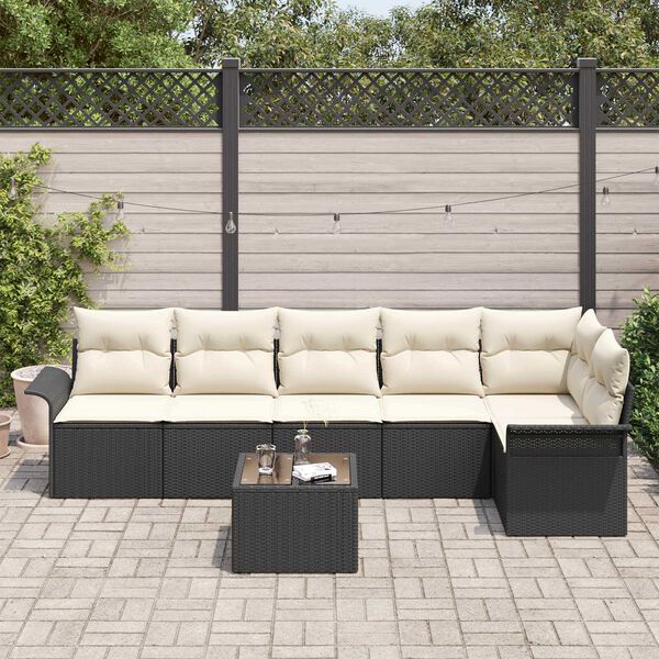 vidaXL Ensemble de canap&eacute; de jardin avec coussin 7 pcs Noir Poly rotin