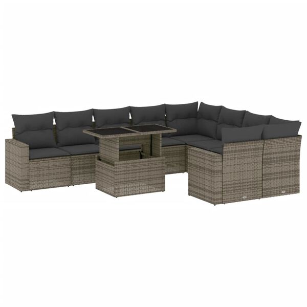 vidaXL Salon de jardin avec coussins 10 pcs gris résine tressée