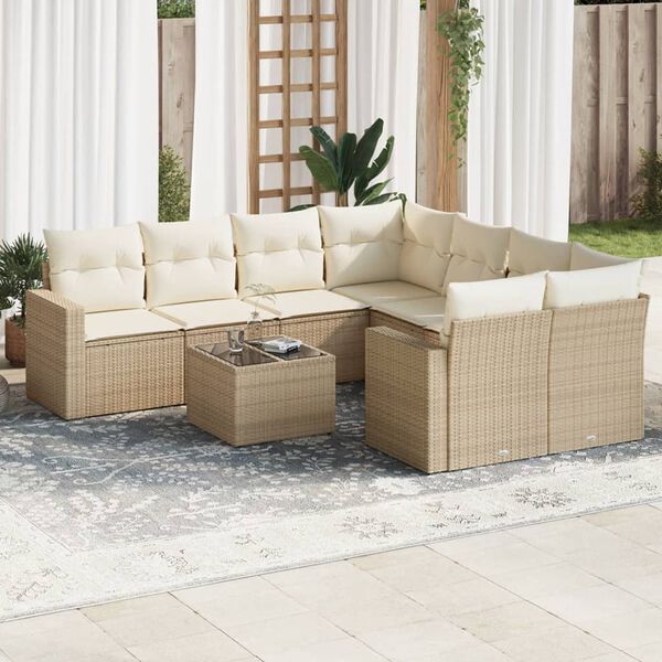 vidaXL Salon de jardin avec coussins 9 pcs beige r&eacute;sine tress&eacute;e