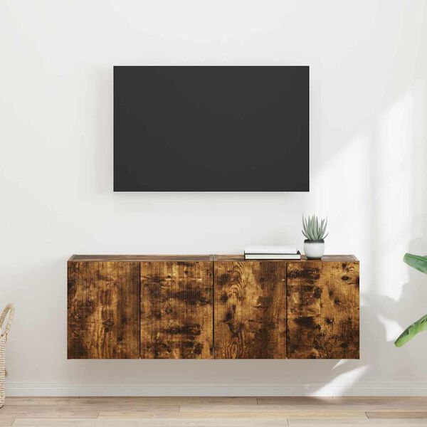 vidaXL Meuble TV mural 2 pcs Ch&ecirc;ne fum&eacute; 59,5 x 31 x 40 cm