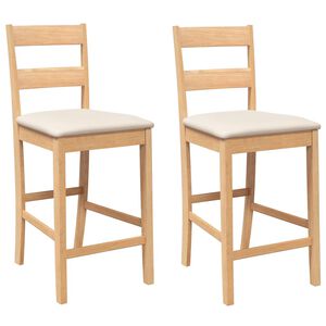 vidaXL Tabourets de bar avec coussins 2pcs naturel bois massif d'hévéa