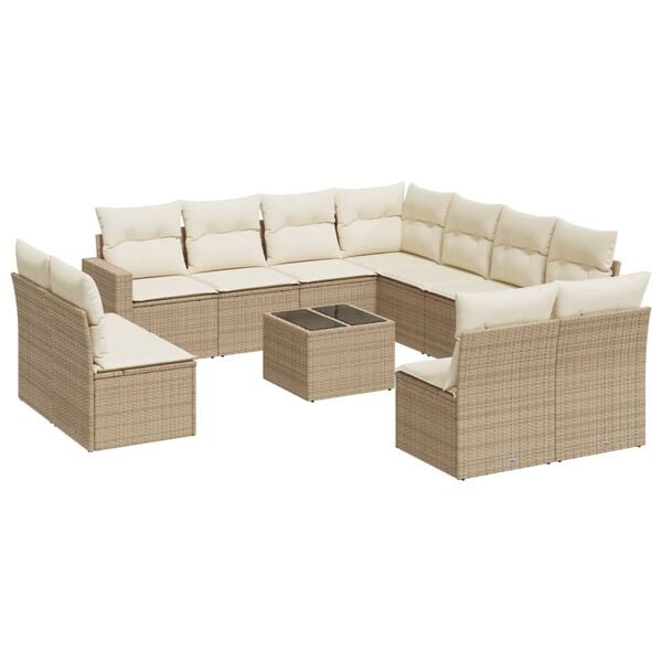 vidaXL Salon de jardin avec coussins 12 pcs beige r&eacute;sine tress&eacute;e