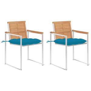 vidaXL Chaises de jardin avec coussins lot de 2 Teck solide et acier