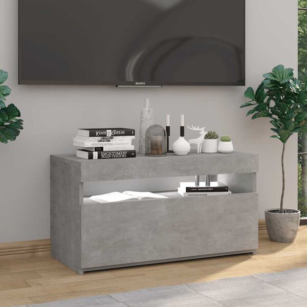 vidaXL Meuble TV avec lumières LED Gris béton 75x35x40 cm