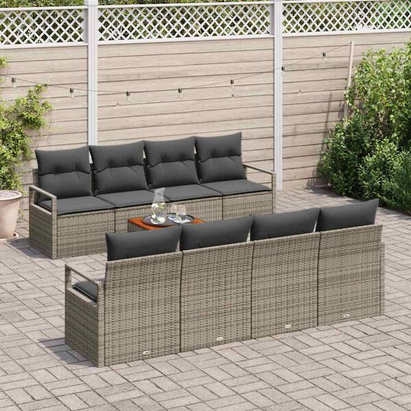 vidaXL Ensemble de canap&eacute; de jardin avec coussin 9 pcs Gris polyrotin