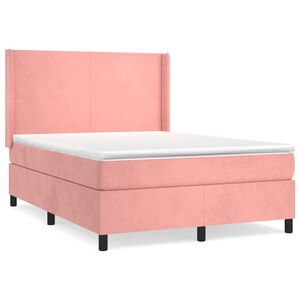 vidaXL Sommier &agrave; lattes de lit avec matelas Rose 140x200 cm Velours