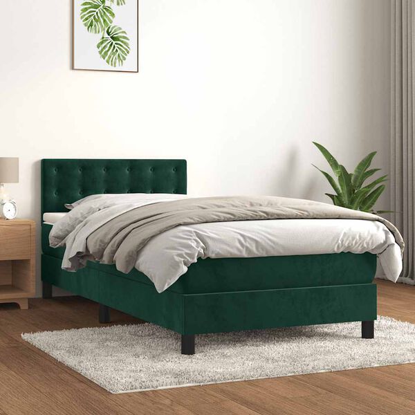 vidaXL Sommier &agrave; lattes de lit avec matelas Vert fonc&eacute; 100x200 cm