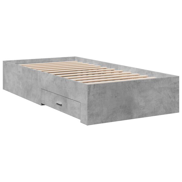vidaXL Cadre de lit avec tiroirs sans matelas gris béton 90x190 cm