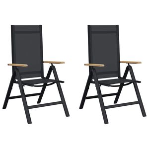 vidaXL Chaises de jardin inclinables 2 pc Noir Textil&egrave;ne