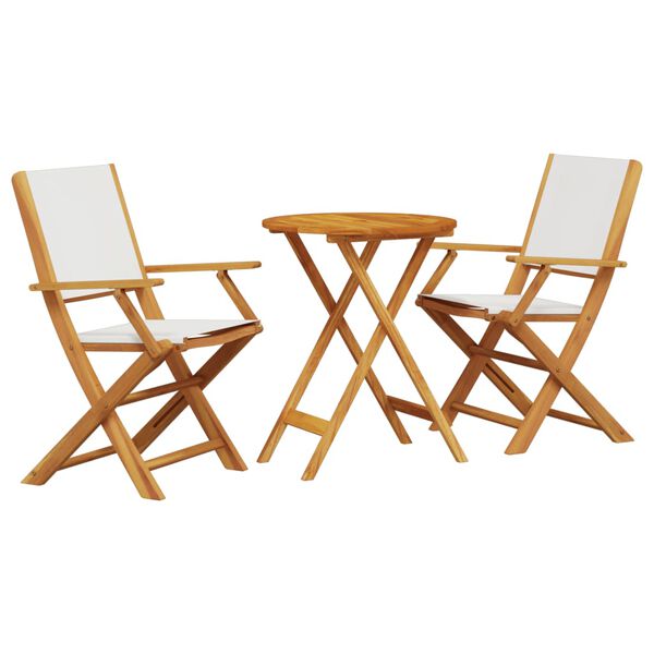 vidaXL Ensemble de bistro 3 pcs blanc cr&egrave;me tissu et bois massif