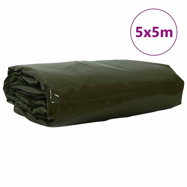 vidaXL B&acirc;che 650g / m&sup2; Vert olive 5 x 5 m Toile avec rev&ecirc;tement en PVC