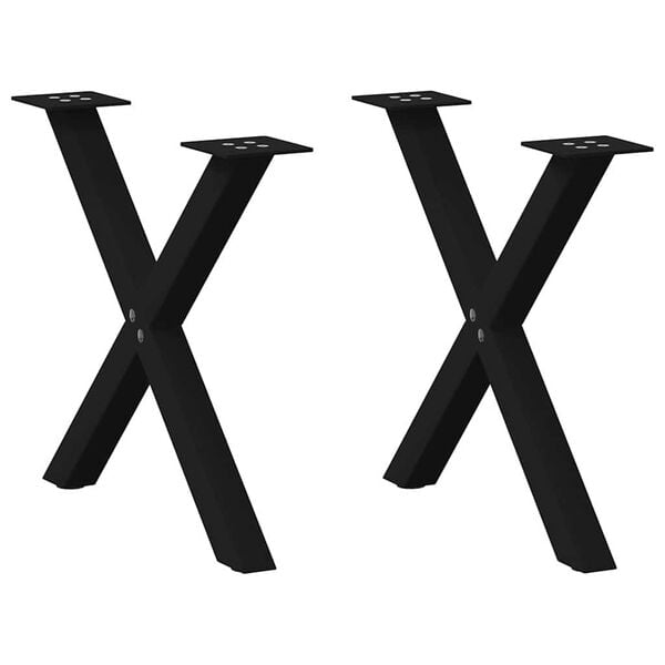 vidaXL Pieds de table basse en forme de X, 2 pi&egrave;ces, noir, 50 x (42-43) cm, acier