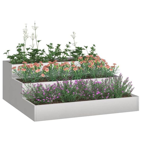 vidaXL Cache-pot de jardin Argent 90 x 90 x 35 cm Acier inoxydable