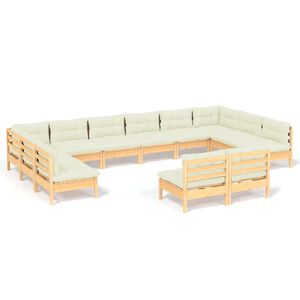 vidaXL Salon de jardin 12 pcs avec coussins cr&egrave;me Bois de pin massif