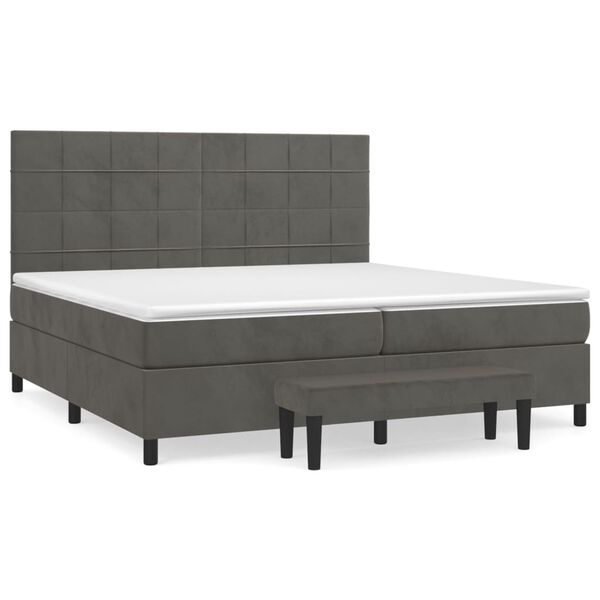 vidaXL Sommier &agrave; lattes de lit et matelas Gris fonc&eacute; 200x200cm Velours