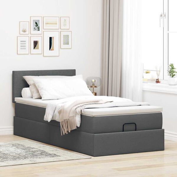 vidaXL Cadre de lit ottoman avec matelas gris foncé 100x200 cm tissu