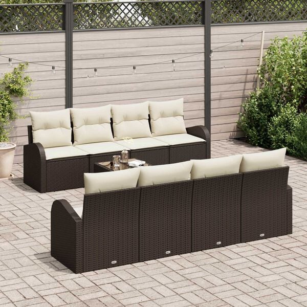 vidaXL Ensemble de canap&eacute; de jardin avec coussin 9 pcs Marron et Cr&egrave;me