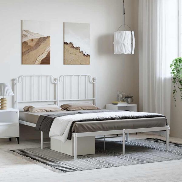 vidaXL Cadre de lit m&eacute;tal sans matelas et t&ecirc;te de lit blanc 135x190 cm