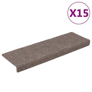 vidaXL Tapis d'escalier autocollants 15 pi&egrave;ces 65 x 21 x 4 cm Beige Bord rectangulaire